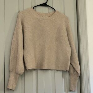 Pink Rose Ribbed Knit Sweater in Beige